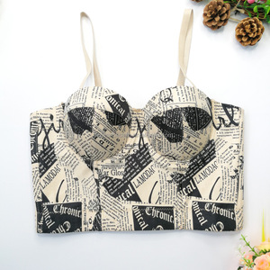Novance <span class=keywords><strong>Tiktok</strong></span> Trends Suede Tirantes Moda para mujer Periódico inglés Patrón Top Estampado Ropa interior Sujetador push up - Product Image 1