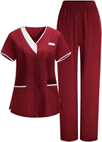 Combinaison d'infirmière pour femmes, col en V, boutons sur le devant, blanc avec bordure contrastée, uniforme médical pour hôpital et clinique