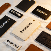 Étiquette personnalisée sur mesure en cuir PU gaufré, avec rivets cousus et étiquette tissée en toile pour chaussures, sacs à dos, bagages et accessoires