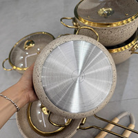 Ensemble de 12 pièces de batterie de cuisine électrique antiadhésive en acier inoxydable 304 de luxe turc transfrontalier à trois couches avec couvercle