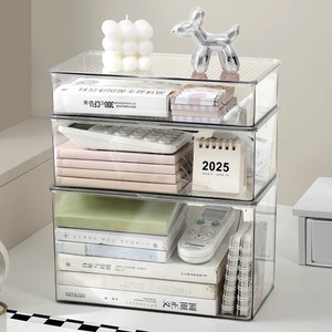 Caja de almacenamiento acrílica, organizador de escritorio transparente con tapa, contenedor de almacenamiento de papelería para escritorio de oficina a prueba de polvo de gran capacidad - Product Image 3