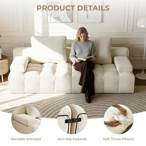 Sofá Seccional Minimalista Cuadrado de Bouclé Beige Premium para Apartamentos, Suministro Mayorista para Negocios, Muebles Comprimidos, Muestras Gratis - Product Image 2