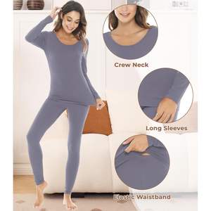 Conjunto de Ropa Interior Térmica para Mujer al por Mayor, Manga Larga, Cuello Redondo, Pijama de 2 Piezas, Camiseta y Pantalón Largo de Bambú Viscosa - Product Image 4
