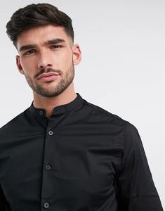 पुरुषों के औपचारिक परिधान पुरुषों के कपड़ों के साथ काले रंग में फ्रेंच क्यूफ खिंचाव स्किनी फिट शर्ट - Product Image 6