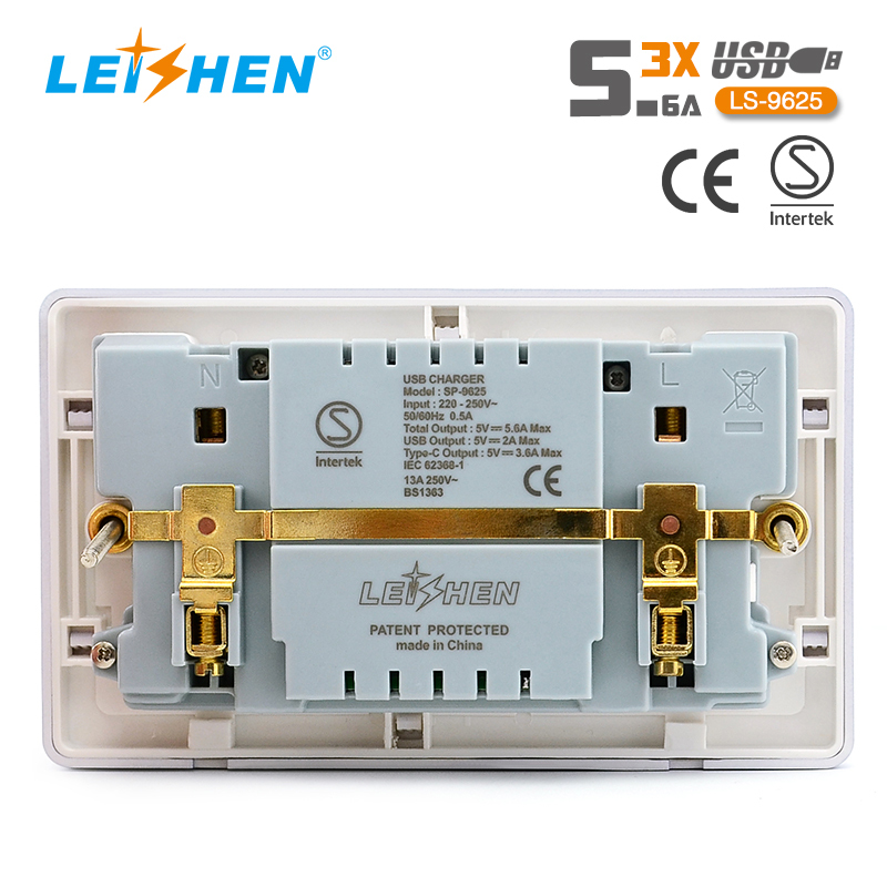 Wall Socket Double Switched with 2USB and 1 Type C Fast Charging 13 Amp 2 Gang White Electric Socket · image 2