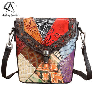 Andong Genuine Cow Leather Retro <b>Messenger</b> Crossbody <b>Bag</b> for <b>Woman</b> Lady Girl Bohemian Ethnic Commute Shoulder Sling <b>Bags</b> Handbag - Product Image 1