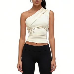 Women's Draped One-Shoulder Crop <b>Top</b> - Sleeveless Ruched Bodycon <b>Top</b> Shirt Fashion - Product Image 4