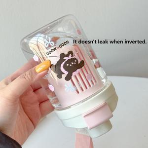 Taza de pajita doble bonita de diseño moderno, taza de agua portátil de alto nivel de apariencia para estudiantes de 600ml de capacidad para viajes - Product Image 5