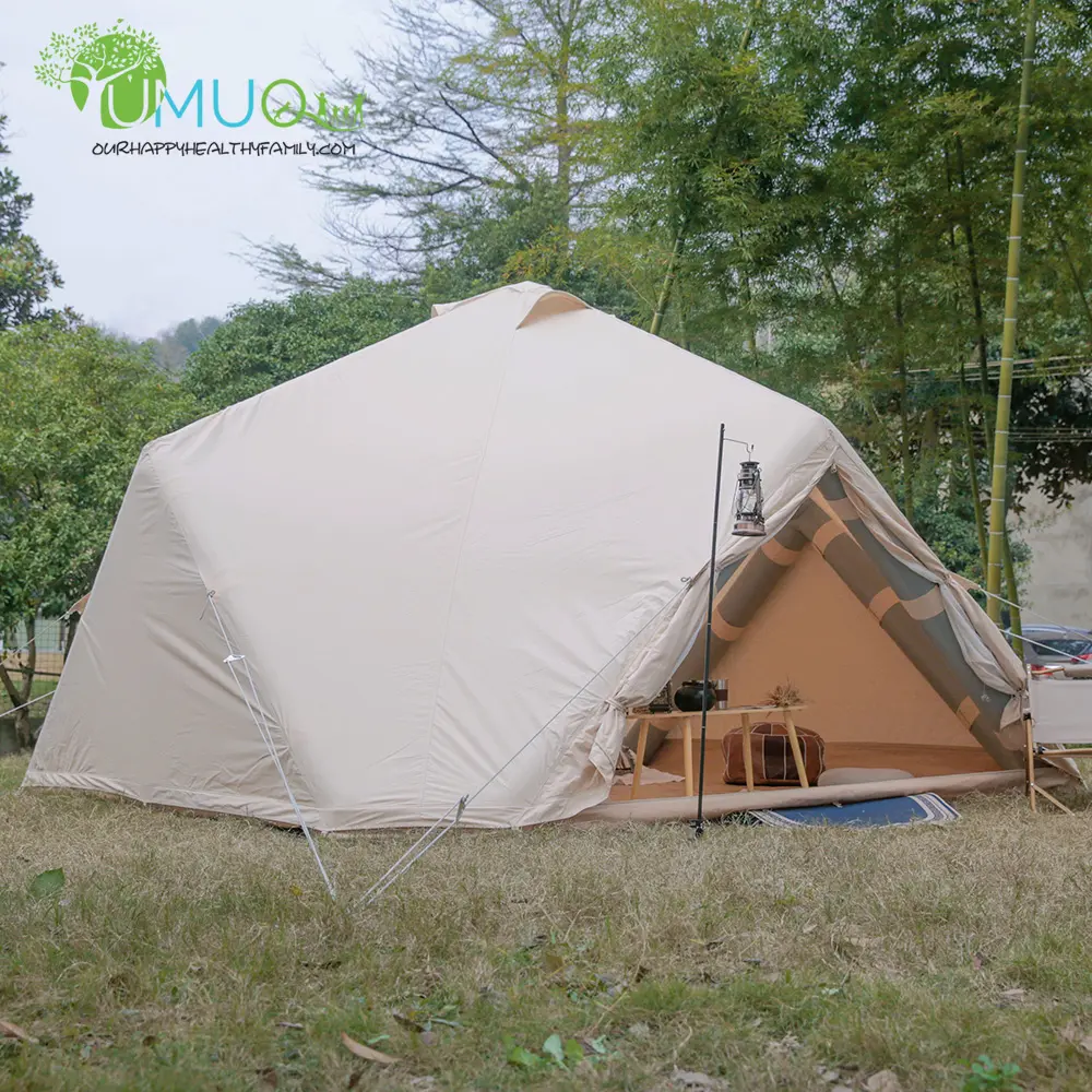 Yumuq 4M Glamping Outdoor Camping Canvas Opblaasbare Tent Voor Familie, Aangepaste Luxe Katoen Waterdichte Opblaasbare Tent