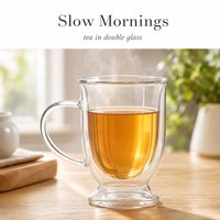 Gelas Kopi Kaca Borosilikat Tinggi Dua Lapis dengan Pegangan, Aman untuk Mesin Cuci Piring dan Microwave, Desain Modern untuk Penggunaan Unisex di Rumah dan Kantor.