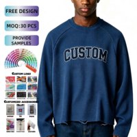 T-shirt imprimé streetwear en maille gaufrée thermique épaisse 100 % coton à manches raglan longues, ourlet effiloché et col ras du cou côtelé décontracté