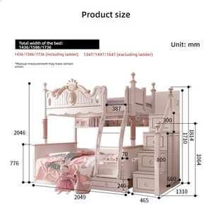 Castle Bed World Cama <span class=keywords><strong>litera</strong></span> con temática de niña, tipo loft de doble nivel, con tobogán y almacenamiento, para niños pequeños y adultos grandes - Product Image 6