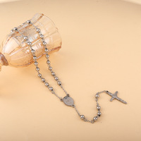 Collier de prière catholique en acier inoxydable avec chapelet religieux chrétien, croix de la Vierge Marie, crucifix de Jésus, chaîne à maillons