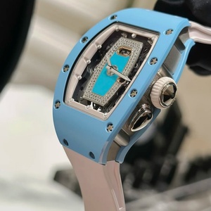 Reloj Mecánico 037 de Lujo Sencillo con Caja de Cerámica Azul y Oro Rosa con Incrustaciones de Diamantes, Doble Visualización de Fecha y Hora, Esfera Semi-Squeletizada - Product Image 4