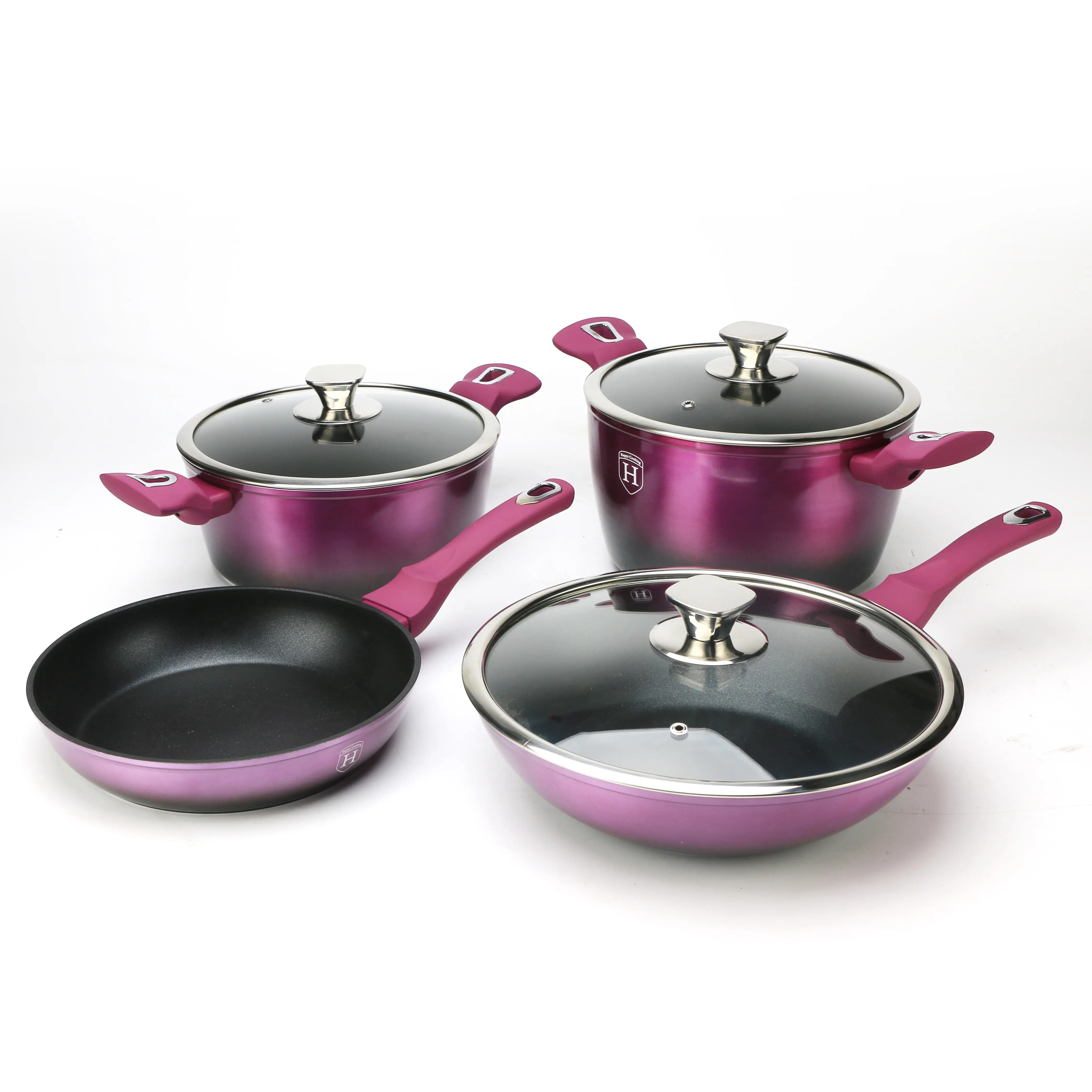 7 Piece Nonstick Cookware Sets Purple Non-stick Aluminum Cooking Pot Cookware Set