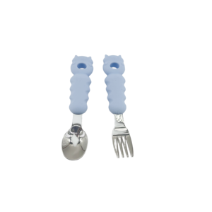 Juego de Cuchara y Tenedor para Bebé de Silicona y Acero Inoxidable, 100% Grado Alimenticio, Libre de BPA, OEM ODM, EN71, Utensilios para la Hora de Comer de Niños Pequeños - Product Image 4