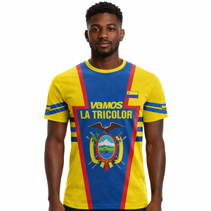 Camiseta Deportiva <span class=keywords><strong>de</strong></span> Fútbol <span class=keywords><strong>de</strong></span> <span class=keywords><strong>Ecuador</strong></span> para la Copa Mundial 2026, LA TRICOLOR, Corte Ajustado, Cuello Redondo, Manga Corta, para Hombre, para Ejercicio al Aire Libre - Product Image 4