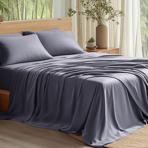 Juego <span class=keywords><strong>de</strong></span> Sábanas <span class=keywords><strong>de</strong></span> Lujo para Hotel en Gris Oscuro, Sábanas <span class=keywords><strong>de</strong></span> Seda Sedosa Tamaño King, Juego <span class=keywords><strong>de</strong></span> Sábanas Refrescantes <span class=keywords><strong>de</strong></span> Rayón Derivado del Bambú - Product Image 1