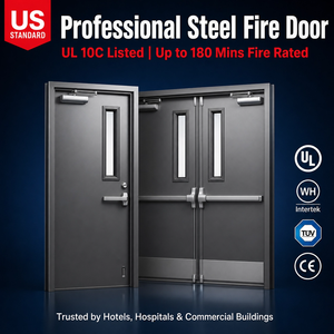 Puertas Cortafuego Comerciales de Acero Certificadas CHANGYI para Hoteles, Puertas Metálicas Exteriores Dobles con Clasificación de Resistencia al Fuego, Modernas y Seguras, Precio de Mayoreo - Product Image 1