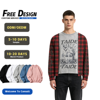 Sweat-shirt patchwork certifié GRS TaiDe 350GSM avec manches à carreaux, motif vintage Saint, point zig-zag, logo personnalisé, OEM ODM, vente en gros