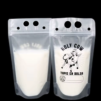 Sachets d'emballage liquide recyclables en PE de qualité alimentaire avec fermeture éclair pour boissons, thé au lait, 12oz 16oz, pour fêtes estivales, avec paille et cordon