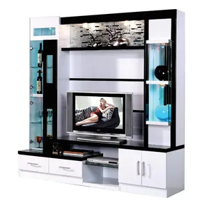 Manufacturer Newly Designed Living Room Cabinet White And Black Mdf Tv Unit Corner Glass And Wooden Tv Bracket