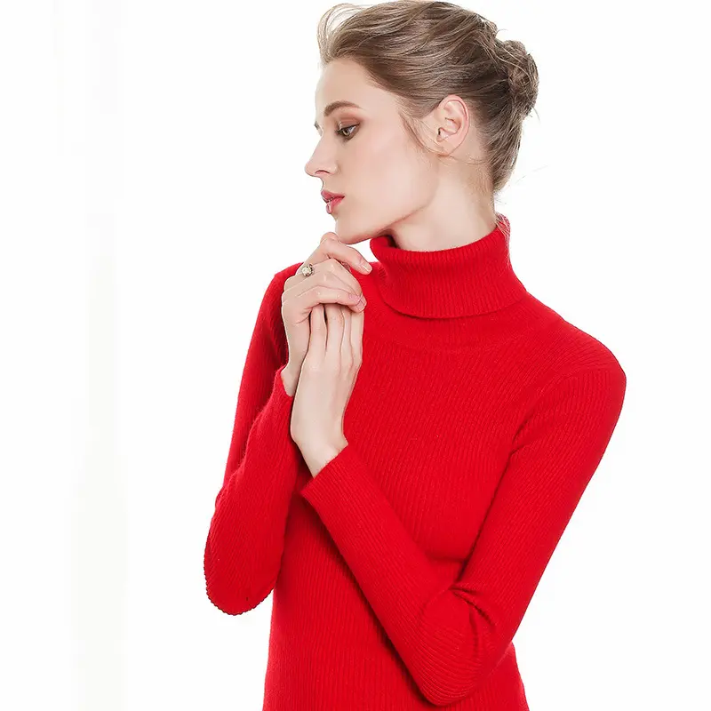 2023 Winter Women's Turtleneck Top Sweater Pullover Winter Knit Custom Turtle Neck Polyester Cotton Wool Cashmere Sweater