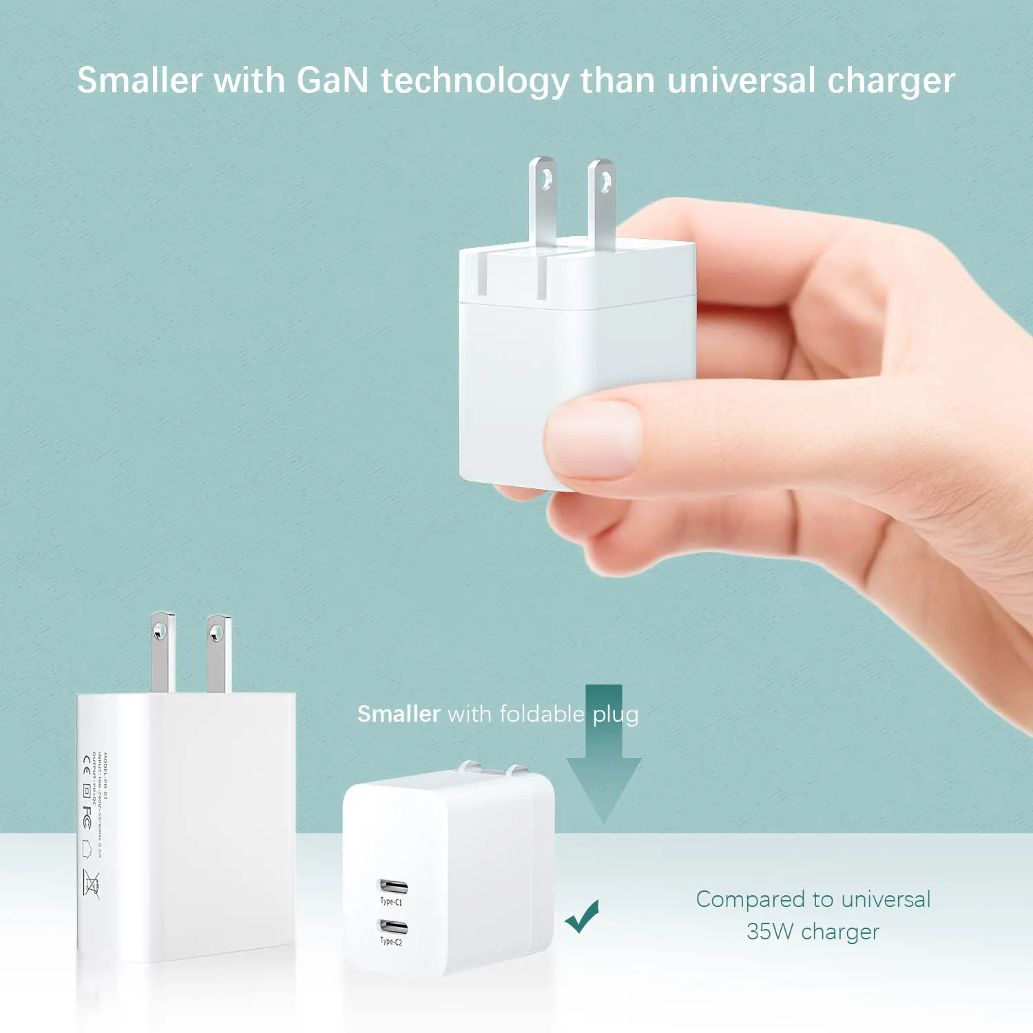 Gan 35W Wall Travel Fast Type C Smart Portable Fast Charging cellulare per Anker Iphone 14 15 adattatori per caricabatterie