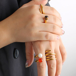 Waterproof Non Tarnish 2 <b>Finger</b> <b>Rings</b> 14k 18k PVD Gold Plated Fashion 316L Stainless Steel Double 2 <b>Finger</b> <b>Ring</b> for Women - Product Image 2