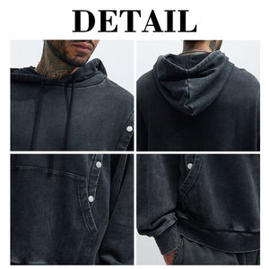 Sudadera con Capucha KingSen Vintage, Estilo Desgastado, con Remaches y Costuras Decorativas, para Hombre, en Felpa Francesa, Diseño Hip Hop de Invierno - Product Image 6