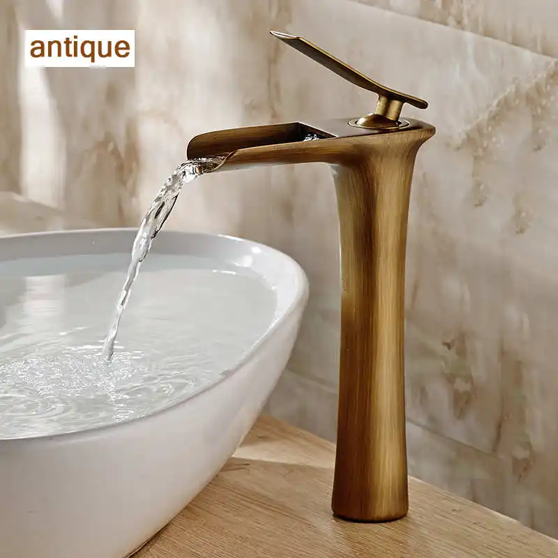 Basin Faucet 6008 High Quality Modern Antique Bathroom Faucet Flexible Single Hole Cold and Hot Water Brass Black Basin Faucet