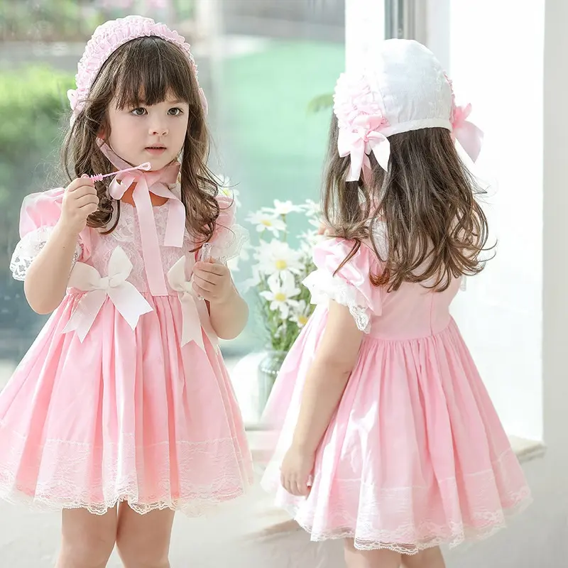 C0651 صيف جديد وصول الطفل الإسبانية اللباس الفتيات فساتين الوردي خمر الاطفال الملابس بوتيك الأطفال الملابس الأميرة وير