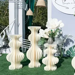 Morden style curved shape folding dessert table roman columns paper decoration supplies pillars wedding stand