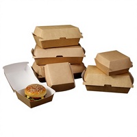 Boîte à burger personnalisée en kraft couché pour le commerce extérieur, estampage de qualité alimentaire, emballage commercial jetable pour viande de bœuf et cuisses de poulet