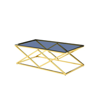 Table basse en verre trempé de style américain de luxe, vente chaude 2026, quantité minimale de commande 50 pièces, avec un design unique de style industriel en acier inoxydable, livrée avec une table d'appoint pour le salon