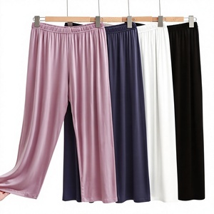 <b>Women's</b> Satin <b>Wide</b> <b>Leg</b> Pants Solid Color Elastic Waist Loose Fit Full Length Casual Summer Pants in Pink Navy <b>White</b> Black - Product Image 1