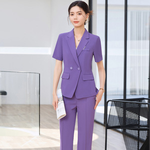 Women's Green Short Sleeve Blazer Suit <b>Set</b> Summer Breathable <b>Office</b> Lady Style Worsted Fabric - Product Image 4