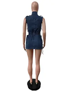 2024 Summer New Denim Dress Hot Selling Vest Drawstring Elastic Slim Fit Jean Dress