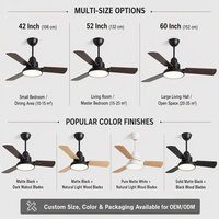 Ventilateur de plafond moderne à 3 pales en bois, moteur DC silencieux, flux d'air réversible, lampe LED avec télécommande