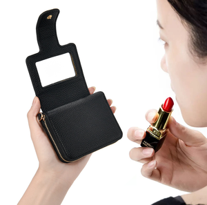 Porte-monnaie mini en cuir PU avec fermeture éclair, porte-cartes et miroir cosmétique pour femme – Prix usine - Product Image 3
