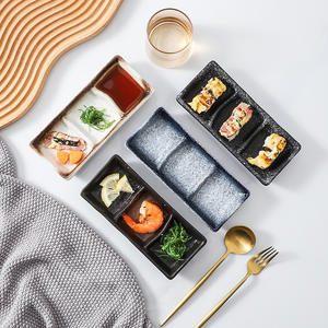 8-Inch Retro persegi panjang piring keramik desain Vintage piring saus cuka 3 kompartemen terbagi makanan penutup makanan ringan makanan penutup - Product Image 2