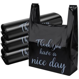 ถุงใส่เสื้อยืด ถุงพลาสติก ถุงใช้ซ้ำได้และถุงแบบใช้แล้วทิ้ง สำหรับธุรกิจขนาดเล็ก ร้านขายของชำ (สีดำ) - Product Image 1