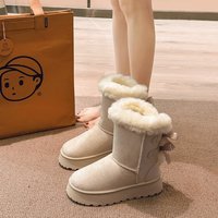 Bottes de neige à plateforme pour femme, dessus en daim, semelle extérieure en caoutchouc thermoplastique, polyvalentes, doublées polaire, très épaisses et chaudes, hauteur cheville