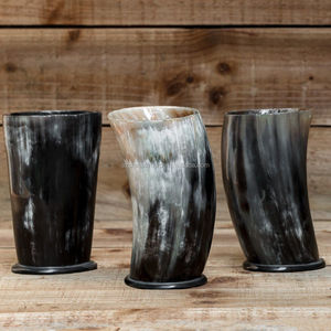 Juego de bocina de vidrio para Bar Vikingo, Juego de 2 bocina de cristal, vino, cerveza, vidrio, animales, decoración artística, cuerno redondo, taza de regalo, tamaño personalizado Natural - Product Image 2