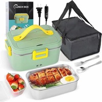 Tragbare Elektrische 1,8L Lunchbox 12V/24V/110V Elektrischer Multifunktions-Speisenwärmer aus Edelstahl für Zuhause, Büro und Auto