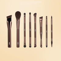 MSQ Set Rias Profesional 2-in-1 8pcs Ramah Perjalanan Gagang Kayu Alami Kuas Kipas Alis Concealer Eyeliner Cukur Wajah