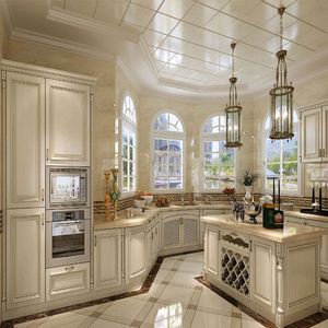 Mueble de Cocina Abierto Estilo Europeo Personalizado, Mueble de Cocina Modular para Casa o Villa de Gran Espacio, Isla de Cocina de Mármol - Product Image 3