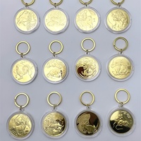 Porte-clés Zodiac en alliage Faveurs du Nouvel An Couleur Or Pièce de monnaie Porte-bonheur Souris Ox Tigre Lapin Dragon Serpent Cheval Chèvre Singe Coq