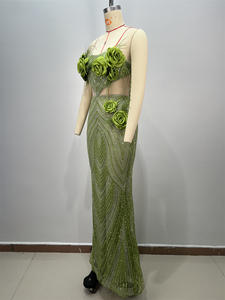 कस्टम लक्जरी हरी पुष्प गैंडे मेथी मैक्सी कपड़े सुरुचिपूर्ण शाम के गाउन सेक्सी कपटी - Product Image 3
