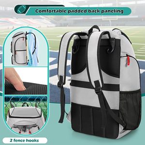 Sac d'équipement de football avec porte-ballon externe, poche isolée, crochets de clôture, sac à dos en polyester portable avec fermeture éclair pour les jeunes et les adultes - Product Image 5